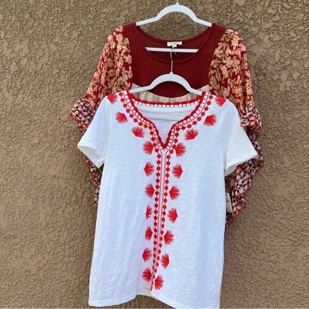 Bundle of 2 Umgee Shirts Talbots Top Womens Size Small Lot Bohemian Embroidered - Picture 9 of 17